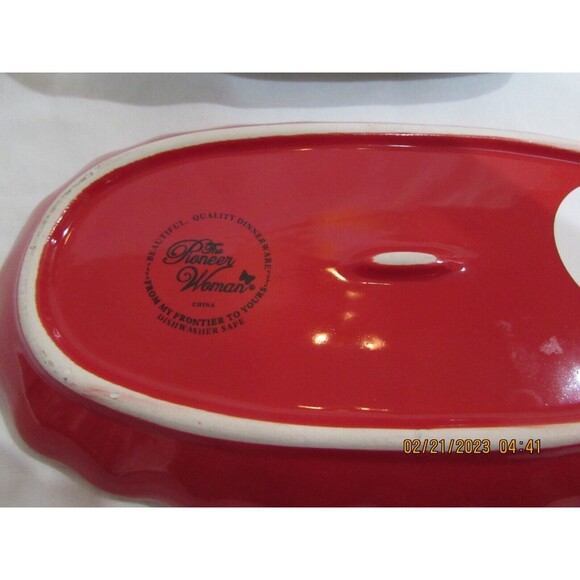 THE PIONEER WOMAN BUTTER DISH FLEA MARKET FLORAL STONEWARE POLKA DOTS BUTTERFLY - Picture 6 of 8